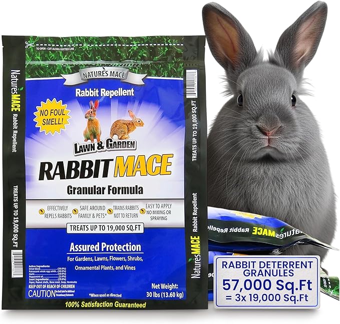Nature's Mace Rabbit MACE Granules, 90 Pounds, Treats 57,000 sq ft, Rabbit Repellent Granular, Outdoor Deterrent for Garden, Landscape Protection, Safe to Use Around Pets, People, & Plants