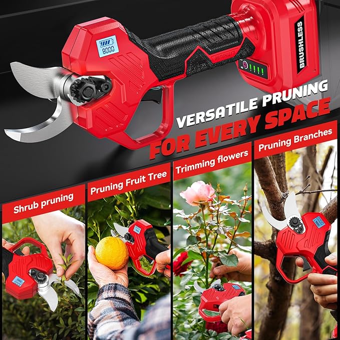 Electric Pruning Shears Compatible with Milwaukee 18v Battery, Portable Cordless Pruning Shears with Brushless Motor, LCD Display, Adjustable Cut, Battery Powered Tree Trimmer (Tool Only)