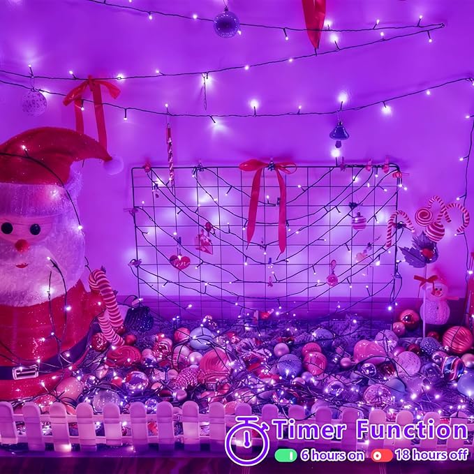 YEGUO 66ft 200 LED Christmas Lights Outdoor Waterproof, Purple String Lights Indoor, Twinkle Christmas Tree Lights Plug in with Timer Memory 8 Modes