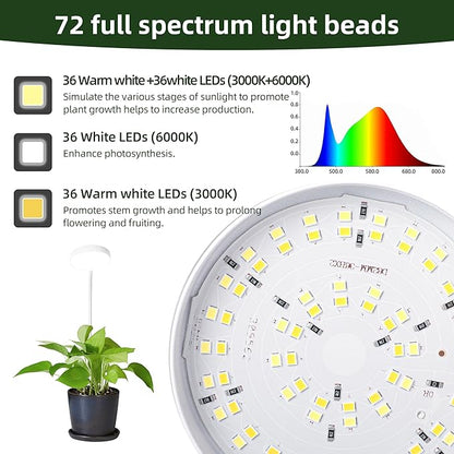 Grow Light for Indoor Plants Full Spectrum Plant Grow Lights 72 LED Plant Light Grow Lamp for Indoor Growing Pot Clip LED Plant Lamp (White, 1)