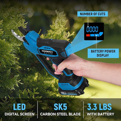 Electric Pruning Shears, 1.77" Cutting Diameter Cordless Pruning Shears with LED Display & SK5 Blade, Brushless Motor Electric Pruner Garden Tool with Charger, 2.0mAh Battery*2 for Garden Tree Branch