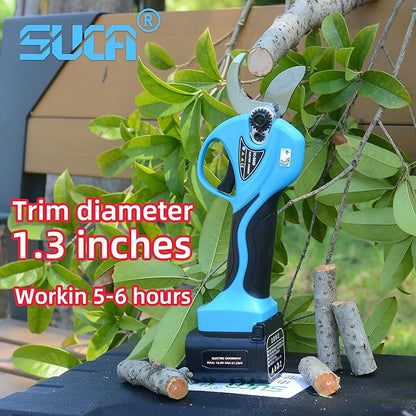 SUCA Electric Pruning Shears Pruning Shears Pruning Shears Tree Pruner Branch Cutter Pruners for Gardening with 2pcs 2Ah Lithium Battery 4-7 Working Hours Tree Branch Pruner (blue28mm+chainsaw)