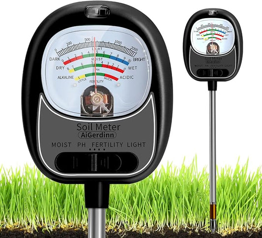 Soil Tester, Soil Moisture Meter/Soil pH Meter/Sun-Light/Fertility for Gardening, Large Dial Soil pH Tester Plant Water Meter for Indoor&Outdoor Garden,Farm Soil Test Kit-MatteBlack