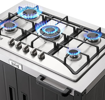 Gas Grill, Movable Outdoor Gas Stove Stainless Steel Top with Cabinet, 5 Burners with 36,200 BTUs, Outdoor Propane Grill for Outdoor Cooking, Ideal for Lawn & Garden, L35.4 x W24