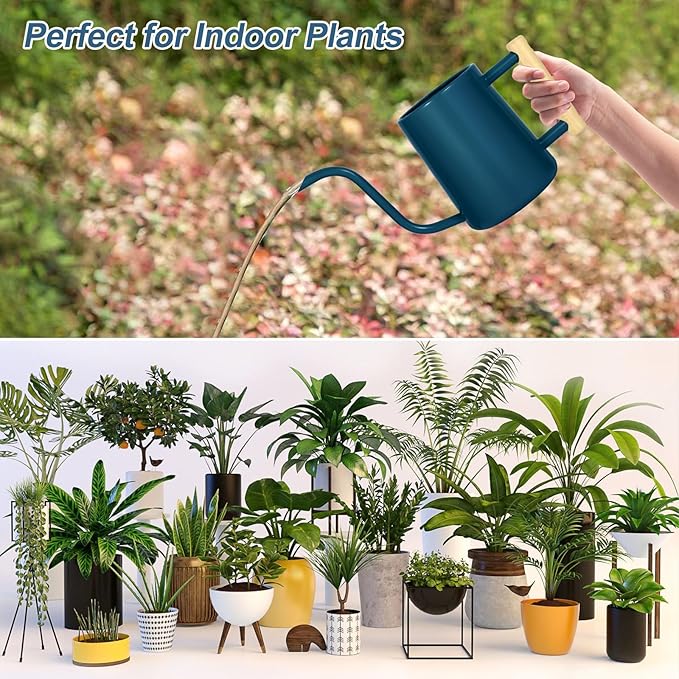 Watering Can Indoor Plants, 35 oz/1000 ml Metal Stainless Steel Watering Can Pot with Long Spout for Indoor House Plants Bonsai Outdoor Garden Flower Decorative (Dark Blue)