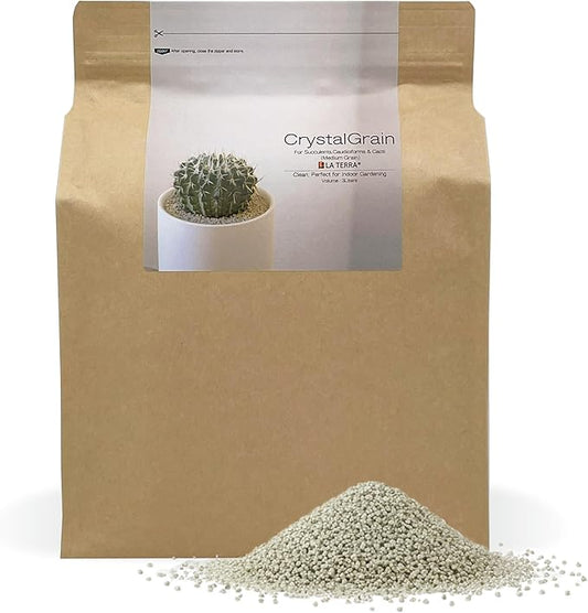 LA TERRA Soil for Succulents, Caudiciforms & Cacti, 3L (Medium Grain) Made in Japan– Nutrient-Enriched, Clean, No Mess, Reusable-Crystal Grain