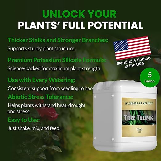 Humboldts Secret Tree Trunk | Potassium Silicate Additive | Liquid Fertilizer for Thicker Stalks, Stress Resistance & Branch Development | Indoor & Outdoor Plant Food, Hydroponic Nutrients, 5 Gallon