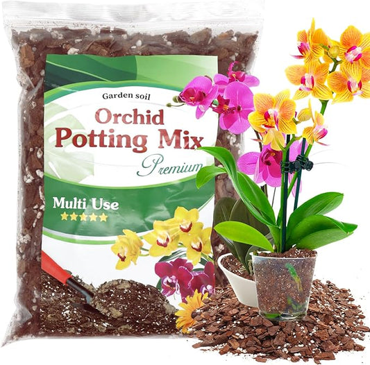 Orchid Potting Mix,Premium Orchid Bark Potting Mixture of Pine Bark,Perlite & Coco Peat Enhanced Drainage and Ventilation,Ideal for Repotting and Growing Indoor Plants Dendrobiums,Phalaenopsis,2QT