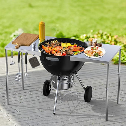 Stanbroil Stainless Steel Work Table Fits All Weber 18", 22" Charcoal Kettle Grills and Other Similar Size Charcoal Kettle Grills -Patent Pending