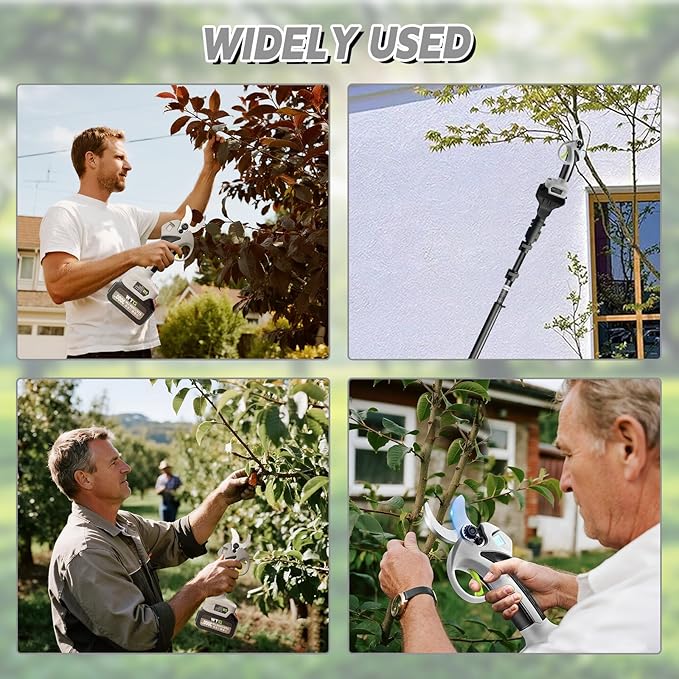 Electric Pruning Shears with Pole 1.4-2.0 Cutting Diameter & 2-IN-1 Electric Pole Pruner,2PCS 3.0Ah Batteries,Brushiless Motor,4 Modes Adjustable Branches Cutter for Flower, Tree Trimming(Gray)