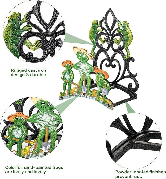 Sungmor Garden Hose Holder Wall Mounted, Large Capacity & Heavy Duty Cast Iron Water Hose Holder for Outside, Pretty & Lovely Hard-working Frogs Hose Reel, Watering Hose Metal Stand Sturdy Pipe Hanger