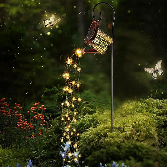 Honoson Watering Can with Lights Outdoor Garden Fairy Decor Water Can Solar Hanging Lantern Landscape Sprinkle Waterproof Twinkle LED Decorative Gift for Yard Lawn Patio Pathway(Classic Style)