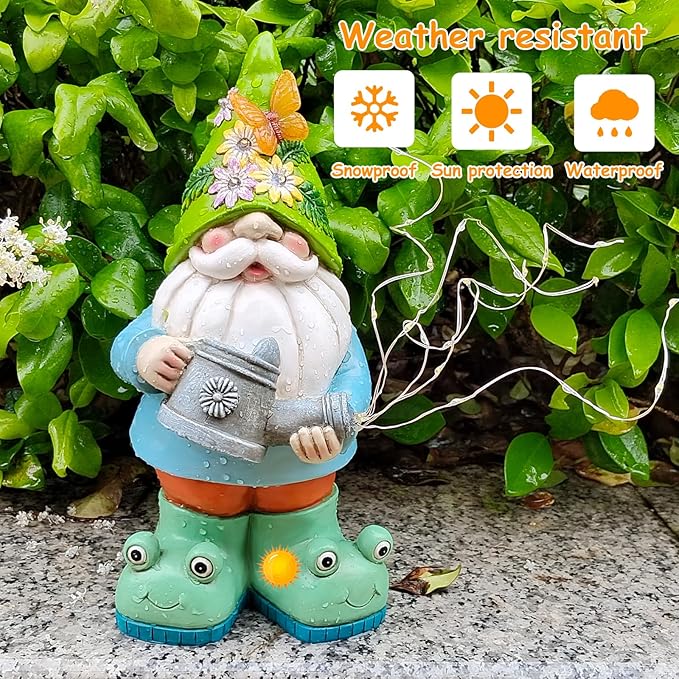 Solar Watering Can Gnome Light Waterproof -Christmas Funny Gnome for Mom Women Solar Outdoor LED Lights Resin Large Garden Gnomes Statues Decor Lantern Figurines Decorations Indoor Porch