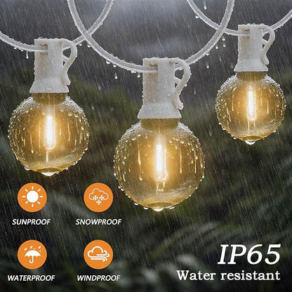 25FT LED Outdoor String Lights Waterproof Shatterproof with 25 Clear Plastic Bulbs & 2 Spares, White Wire for Cafe Garden Balcony Party Decor