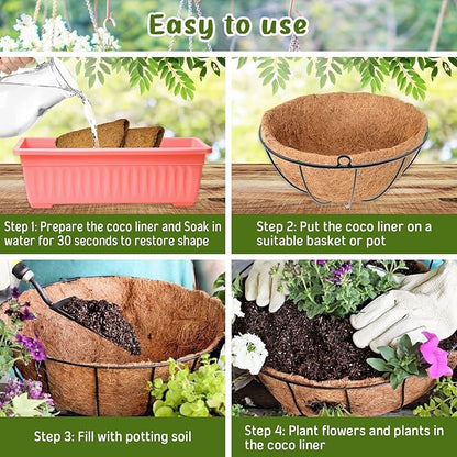 Legigo 6 Pack 8 Inch Hanging Basket Coco Liners Replacement, 100% Natural Round Coconut Coco Fiber Planter Basket Liners for Hanging Basket Flowers/Vegetables