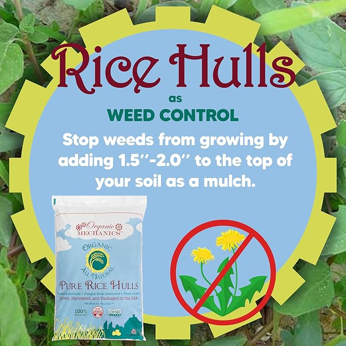 Organic Mechanics Pure Rice Hulls, 2 Cu Ft - Sustainable Alternative to Perlite - Enhances Drainage, Porosity and Air Space - Eco-Friendly