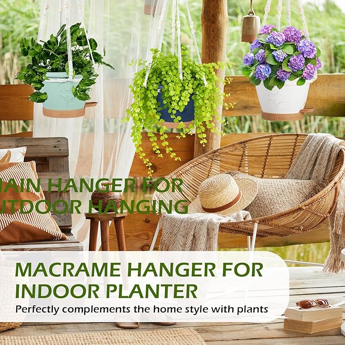 3 Pack Hanging Baskets Set, Hanging Planters for Indoor & Outdoor Plants, Self-Watering Hanging Pots with Removable Tray&Drainage Holes, Flower Pots for Home Garden Decor 10 Inch (Multicolor)