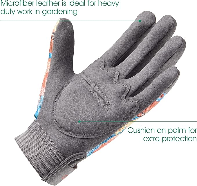 COOLJOB Small Gardening Work Gloves for Women Ladies, Thorn Proof for Rose Pruning, Cactus Handling, Blackberry Bush Planting, Puncture Resistant Anti-Slip Flexible, 1 Pair S Floral Orange