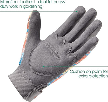 COOLJOB Small Gardening Work Gloves for Women Ladies, Thorn Proof for Rose Pruning, Cactus Handling, Blackberry Bush Planting, Puncture Resistant Anti-Slip Flexible, 1 Pair S Floral Orange