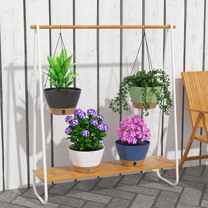 ZMTECH 2 Pack 10 Inch Hanging Planters for Outdoor Plants, Hanging Pots for Plants Indoor with Visible Water Level, Hanging Flower Basket with Drainage Holes & Removable Tray(Blue)