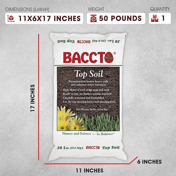 Michigan Peat 8-Pack Baccto Top Soil with Reed Sedge, Peat, and Sand, 50 Lbs - Outdoor Lawn and Gardening Mixture with Nutrients and Minerals - Ideal for Lawns, Gardens, and Raised Planting Beds