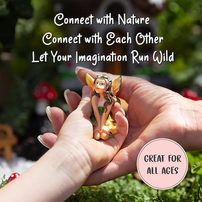 WILD PIXY Fairy Garden Kit - 13 Piece Glow in The Dark Accessories with 7.1" Outdoor Fairy House with Opening Door and Solar LED Light, Garden Door for Trees, Stones, Indoor/Outdoor Decor