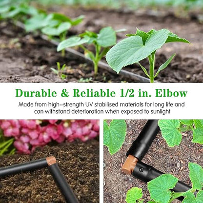 Drip Irrigation Barbed Elbow：20 Pack Drip Irrigation Elbow Parts Fits for 1/2 Inch Drip Irrigation Tubing 17mm 0.600" ID for Patio Lawn Garden