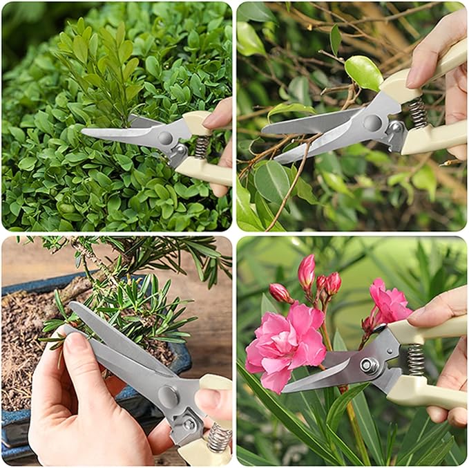 6PCS Ultra Sharp garden shears, Japanese pruning scissors gardening tools, pruners for flower, bushes, rose and fruit tree, use for florist, yard and orchard the plant clippers (White, 6)