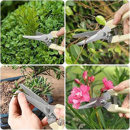 6PCS Ultra Sharp garden shears, Japanese pruning scissors gardening tools, pruners for flower, bushes, rose and fruit tree, use for florist, yard and orchard the plant clippers (White, 6)