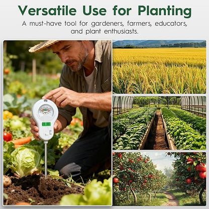 6-in-one Soil Test Kit-Soil Moisture Meter/PH Meter/Fertility/Sunlight Intensity Soil Tester, LCD Air Hygrometer&Temperature Moisture Meter for Plants-Garden, Lawn,Farm,3 Pack Detachable Probe