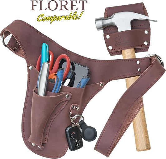 Leather Garden Tool Belt for Women- Utility Belt, Gardener Gifts, Florist Belt Holster, Gardening Belt, Small Tool Belt - Gift Box Included with Hammer Holder