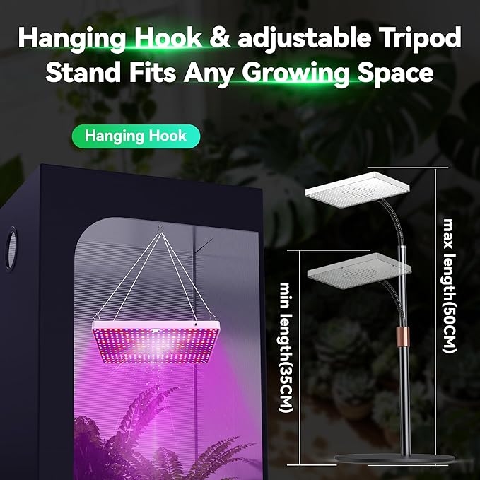 Desktop LED Grow Lights for Indoor Plants, Full Spectrum with UV&IR,bloom veg Modes Remote Control 20" Height Adjustable Stand Hanging Hook for Hydroponics Bonsai Seedlings dimmable Timer Function