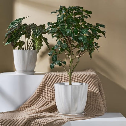 ADN 10 Inch Ceramic Planter Pot with Drainage Hole and Saucer,Large Round Plant pots for Indoor Outdoor Plants,Modern Flower pots, White