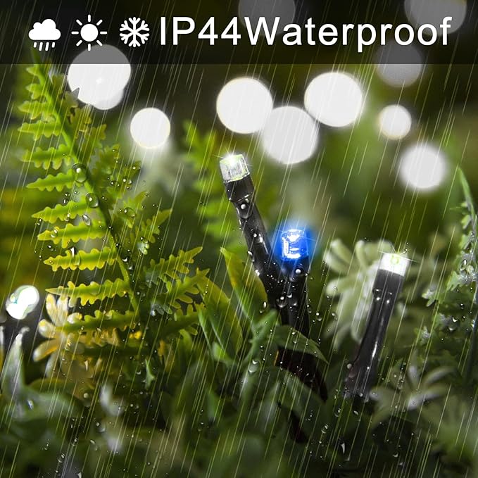 YEGUO 66ft 200 LED Christmas Lights Outdoor Waterproof, White and Blue String Light Indoor, Green Wire Twinkle Tree Light Plug in with Timer Memory 8 Modes