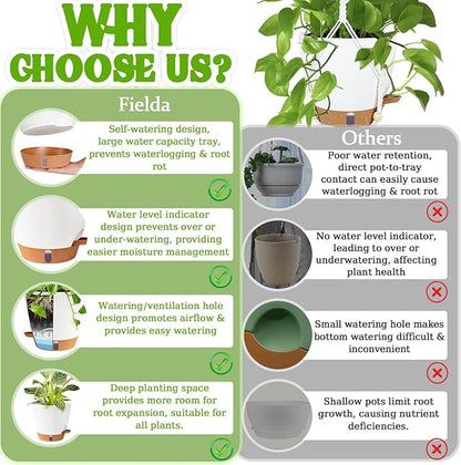 Hanging Planter for Indoor Plants 8 Inch, 2 Pack Hanging Baskets for Plants, Self Watering Hanging Flower Pots with Drainage Hole & 2 Kinds of Plant Hangers for Garden Home Decor (White, 8 inch)