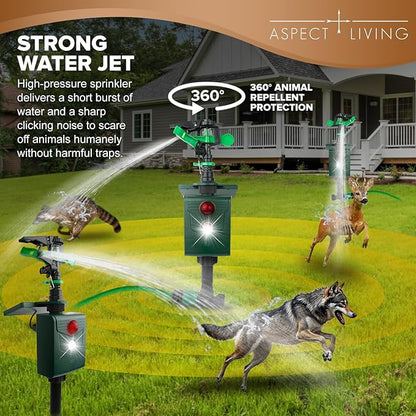 Animal Repellent – Motion-Activated Water Sprinkler Solar Powered Cat, Dog, Deer, Squirrel, Skunk Repellent for Lawn, Garden & Yard Protection