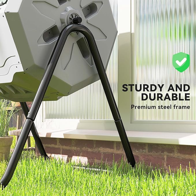 Outsunny Tumbling Compost Bin Outdoor 360° Dual Chamber Rotating Composter 43 Gallon, Light Gray
