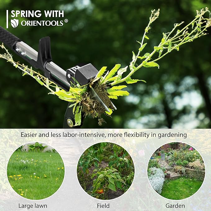 ORIENTOOLS Weed Puller, Stand Up Weed Puller, 32 to 41 inch Long Handle, Upgrade Detachable Telescopic Handle Garden Weeding Tool with 4 Claws for Labor Saving Dandelions Remover Tool