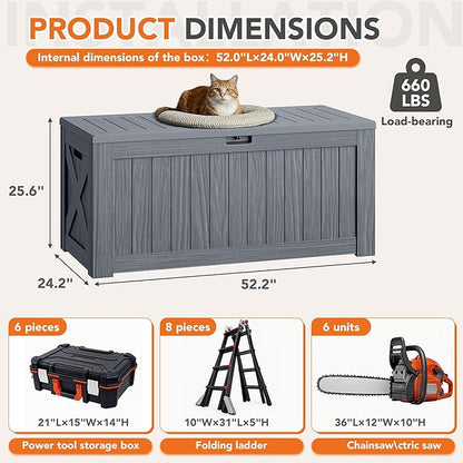 130 Gallon Deck Box Outdoor Indoor Waterproof Storage Box for Patio Furniture, Pool Accessories, Garden Tools, and Cushion Storage, Gray
