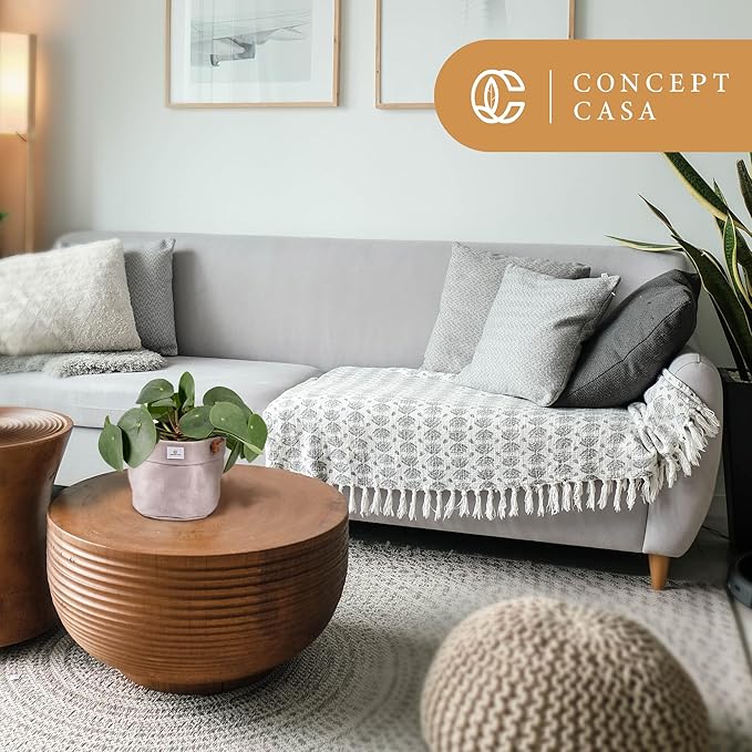 Large Waxed Canvas Handmade Hanging Planter for Indoor/Outdoor Plants, Hanging Basket Plant Holder Stone Gray with Hook