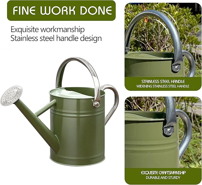 Metal Watering Can, One Gallon Watering Cans Stainless Steel for Outdoor Indoor Garden Plants Watering (Emerald Green)