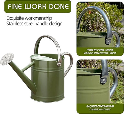 Metal Watering Can, One Gallon Watering Cans Stainless Steel for Outdoor Indoor Garden Plants Watering (Emerald Green)