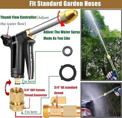 Garden Hose Nozzle, Upgraded Heavy Duty Metal Hose Sprayer Nozzle with Thumb Control, High Pressure Water Nozzle With 3/4" Quick Connect for Watering Plants and Lawn, Washing Cars and Showering Pets