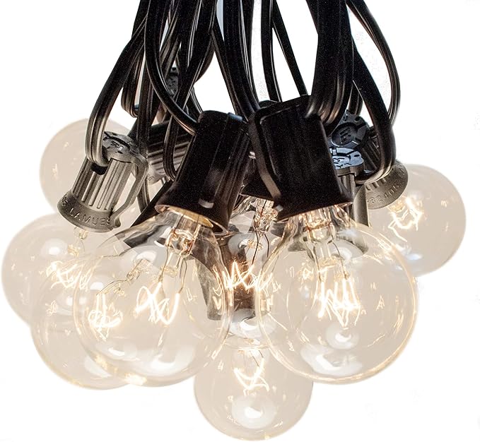 Hometown Evolution, Inc. 25 Foot G40 Clear Outdoor Globe String Lights with Black Wire and (+ 1 Free Spare) for Patio, Deck, Porch, Yard, and Cafe Lighting!