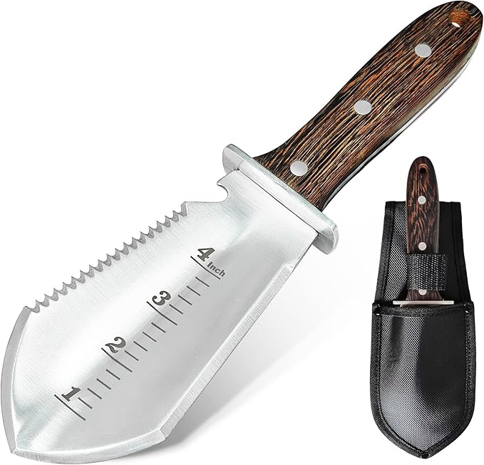 4-in-1 Hori Hori Garden Knife Heavy-Duty Small Gardening Trowel, for Quick Digging, Cutting, Weeding