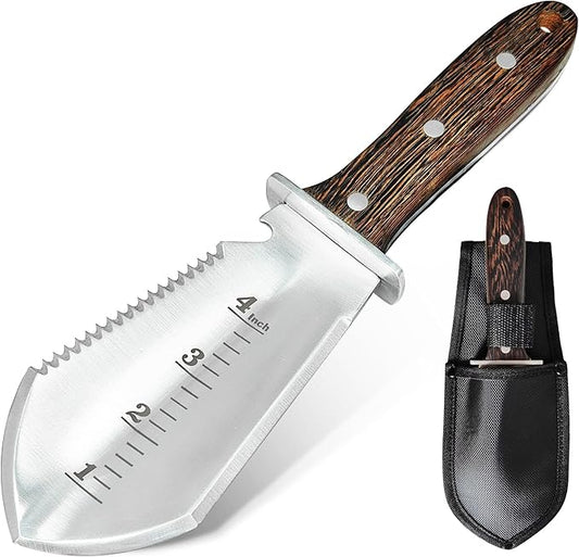 4-in-1 Hori Hori Garden Knife Heavy-Duty Small Gardening Trowel, for Quick Digging, Cutting, Weeding