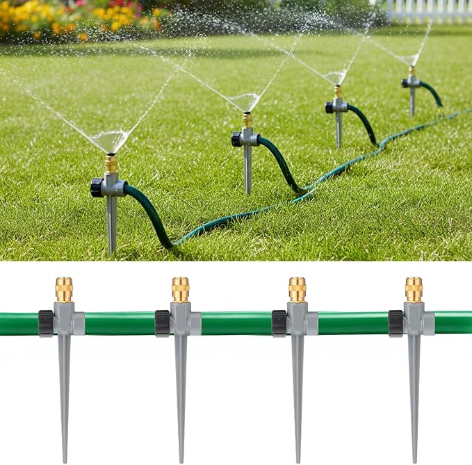 2 Pack Lawn Sprinklers for Yard,360 Degree Rotating Metal Sprinkler,Adjustable Large Area Coverage Brass Nozzle with Aluminum Alloy Spike Base for Small Medium Garden Irrigation