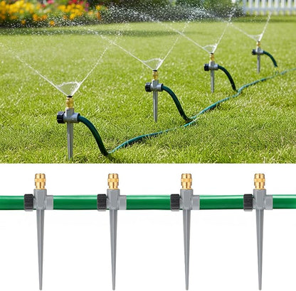 2 Pack Lawn Sprinklers for Yard,360 Degree Rotating Metal Sprinkler,Adjustable Large Area Coverage Brass Nozzle with Aluminum Alloy Spike Base for Small Medium Garden Irrigation