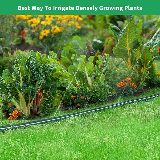 150 FT (50FT*3) Flat Sprinkler Hose for Lawn Watering Garden Soaker Hose with Holes, Heavy Duty Lightweight No-Kink Water Hose with Stakes, Irrigation Hose, Great Fun for Kids and Dog