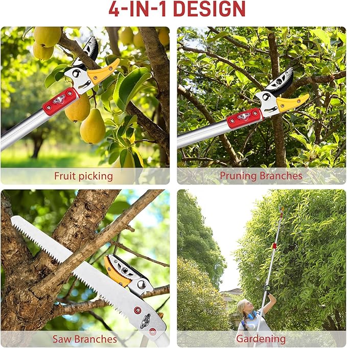 Outvita 4.4-7.2FT Extendable Tree Pruner, Lightweight Tree Trimmers, Cut and Hold Pruning Trimmer Long Reach Pole Saw, Telescoping Fruit Picker, Branches Bypass Lopper, Long Handle Pruner, Silver
